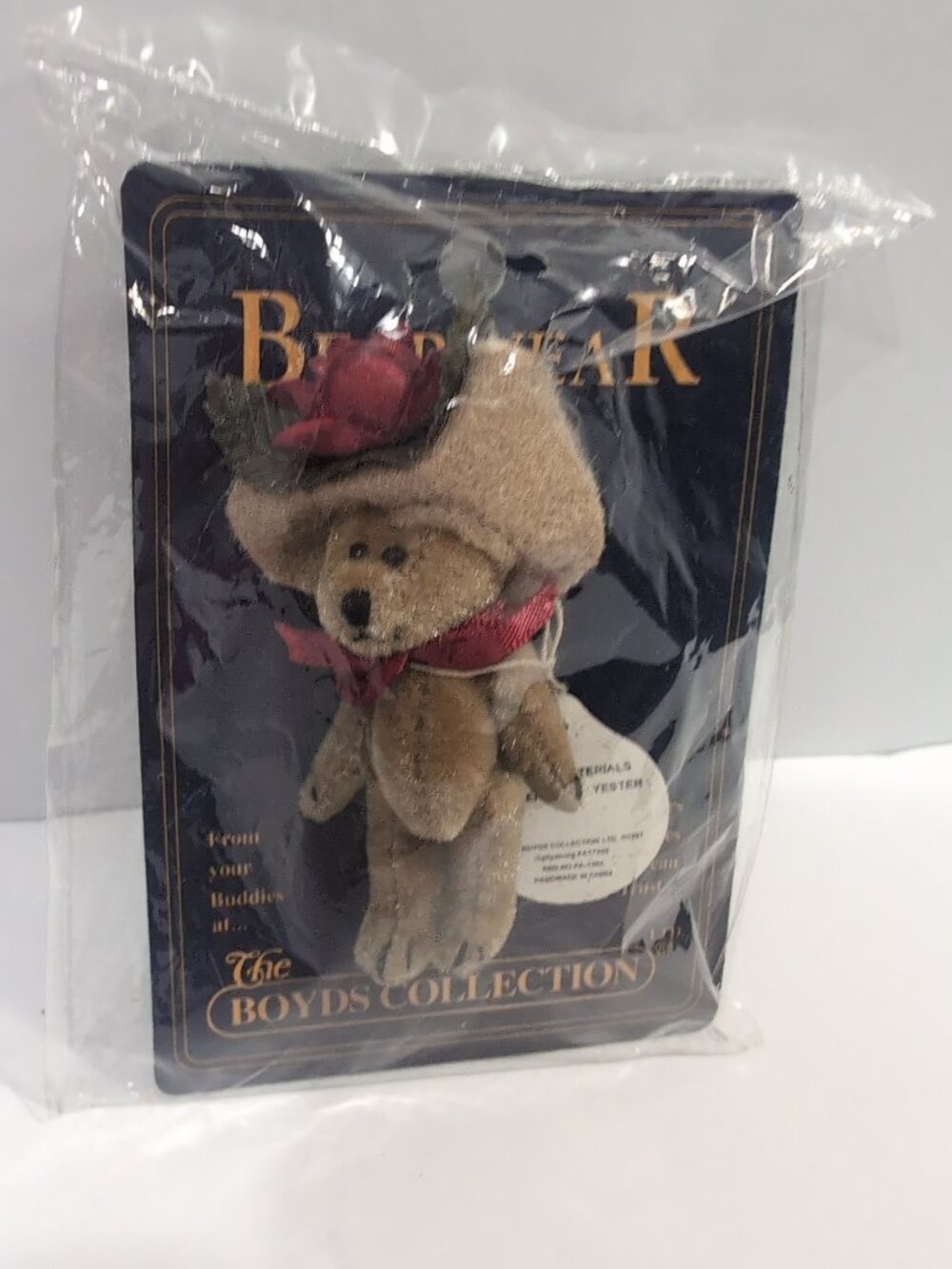 Vtg Boyds Bears Bearwear Pin Brooch Hat Red Rose Plush T.F. Wuzzies NIP 1997